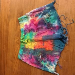 Vintage tie-dye high waisted jean shorts